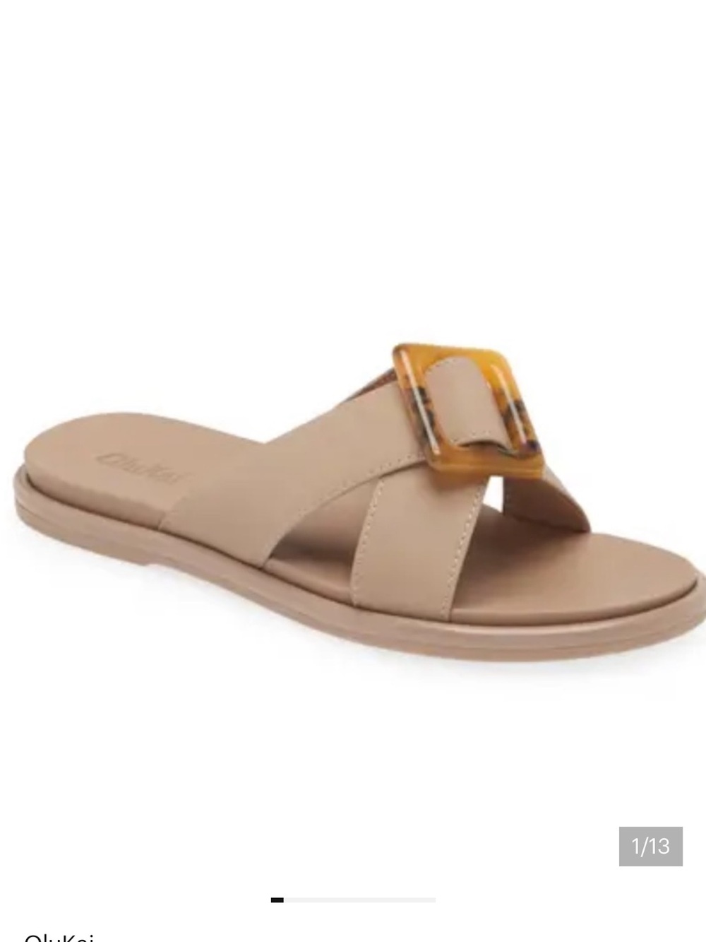 OluKai La'i Slide Sandal in Taupe with Tortoiseshell Buckle